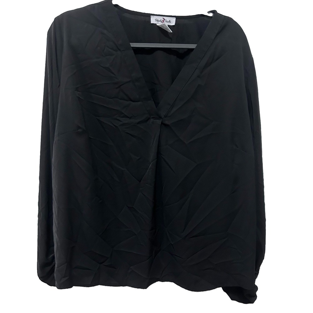 Perfectly Priscilla Black V Neck Blouse Balloon Sleeves Size 1X
